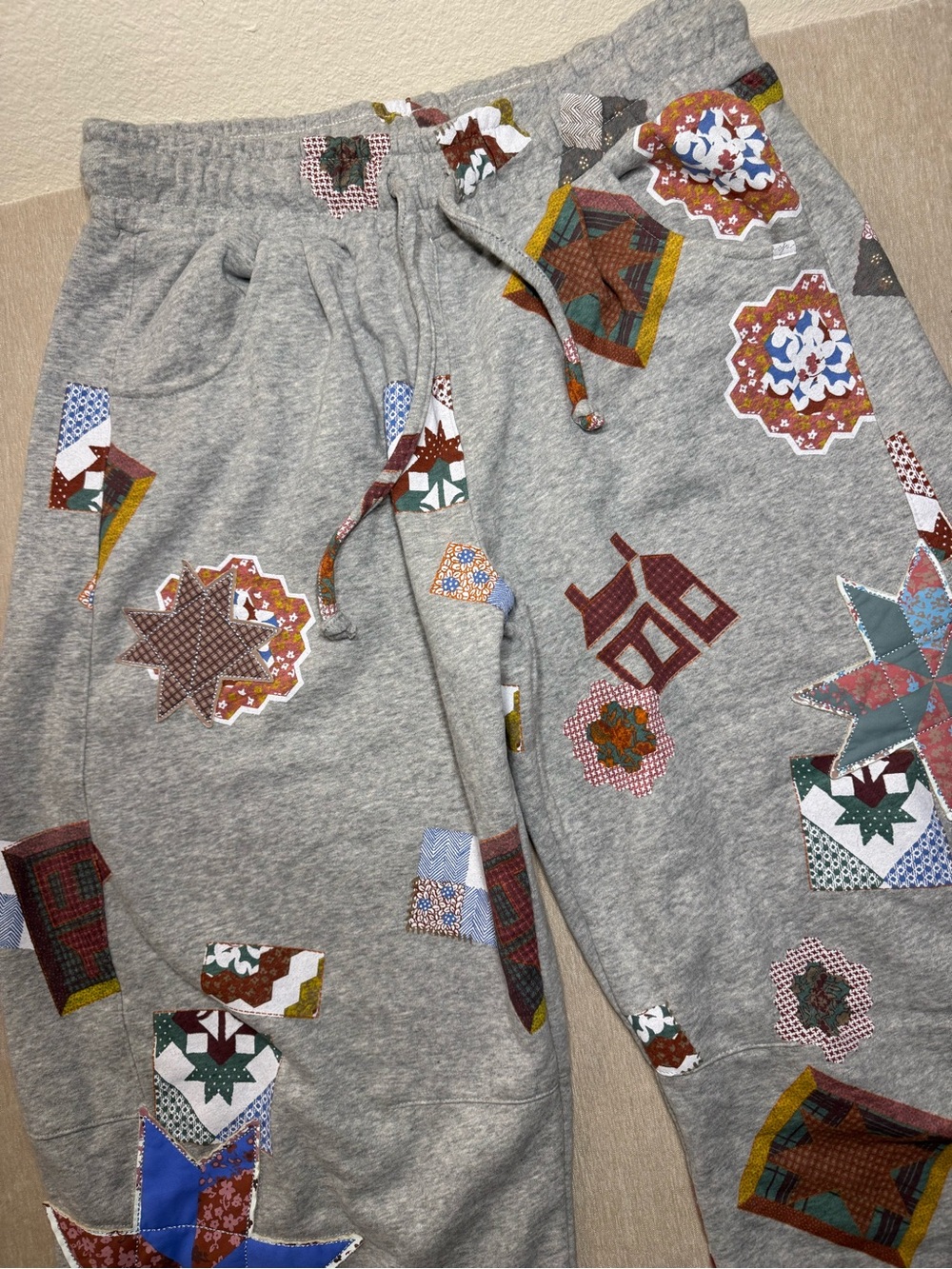 Out From Under Essential Patchwork Graphic Barrel Leg Sweatpant | Size Large - Picture 6 of 11